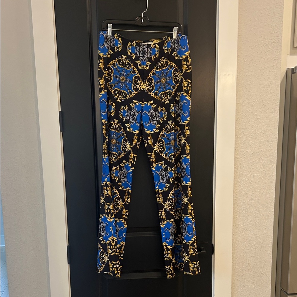 Alice + Olivia Black and Blue Patterned Trousers